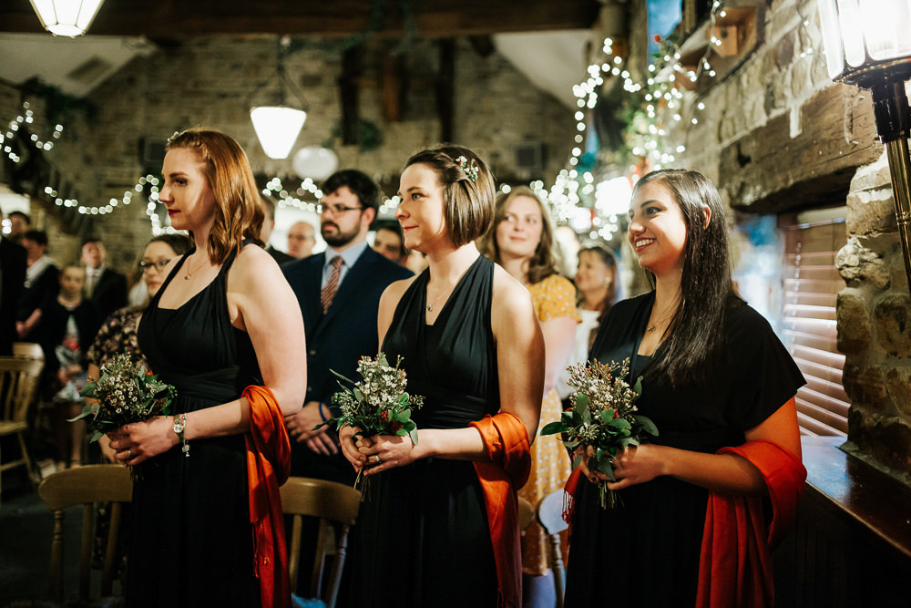 Forest Green Multiway Bridesmaids Dress Burnt Orange Shawl Cubley Hall Wedding Photography by Charli