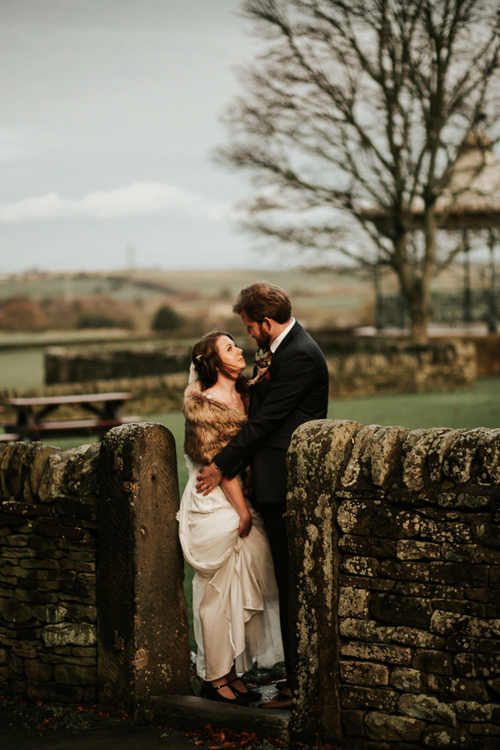 Bride Bridal Dress Fur Cape Stole Groom Cubley Hall Wedding Photography by Charli