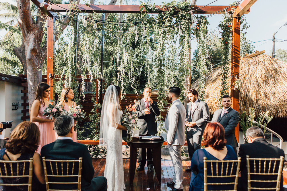 Ceremony Arbour Greenery Foliage Backdrop Emotional Outdoor Wedding Laura Memory Photography