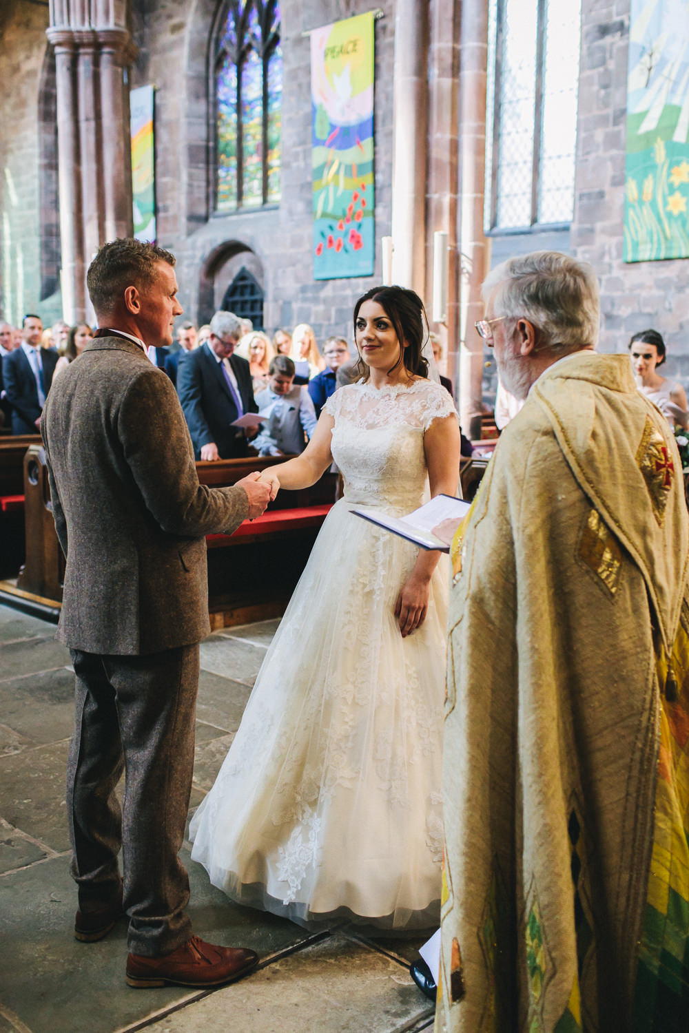Bride Bridal Short Sleeve Lace A Line Dress Gown Tweed Suit Bow Time Groom Floral Farm Wedding Jessica O'Shaughnessy Photography
