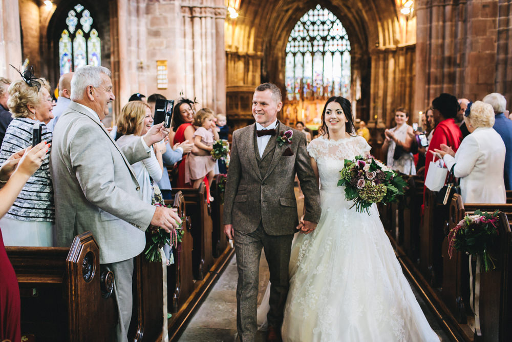 Bride Bridal Short Sleeve Lace A Line Dress Gown Tweed Suit Bow Time Groom Bouquet Floral Farm Wedding Jessica O'Shaughnessy Photography