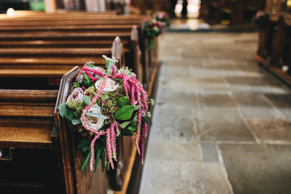 Pew End Flowers Bouquet Aisle Floral Farm Wedding Jessica O'Shaughnessy Photography
