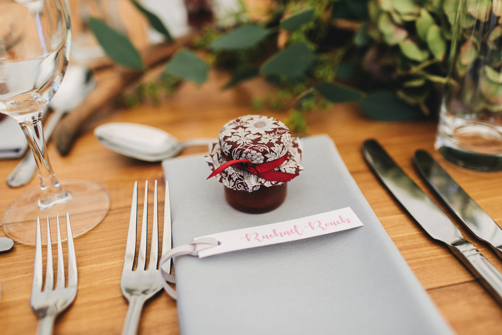 Table Place Setting Jam Favour Floral Farm Wedding Jessica O'Shaughnessy Photography