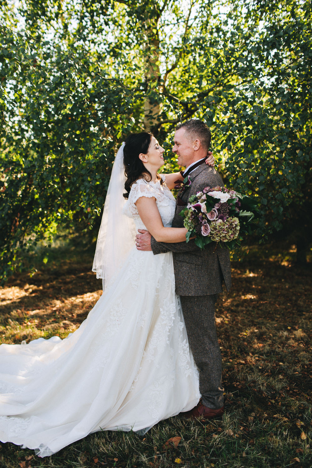 Bride Bridal Short Sleeve Lace A Line Dress Gown Tweed Suit Bow Time Groom Floral Farm Wedding Jessica O'Shaughnessy Photography