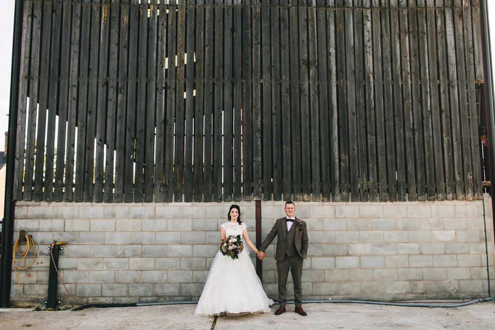 Bride Bridal Short Sleeve Lace A Line Dress Gown Tweed Suit Bow Time Groom Floral Farm Wedding Jessica O'Shaughnessy Photography