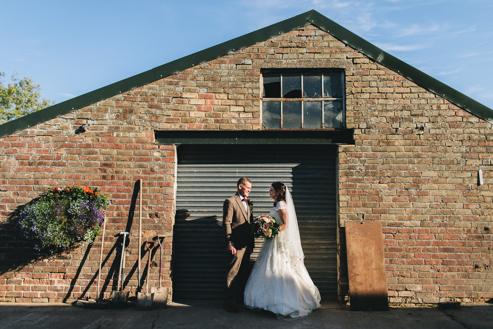 Bride Bridal Short Sleeve Lace A Line Dress Gown Tweed Suit Bow Time Groom Floral Farm Wedding Jessica O'Shaughnessy Photography