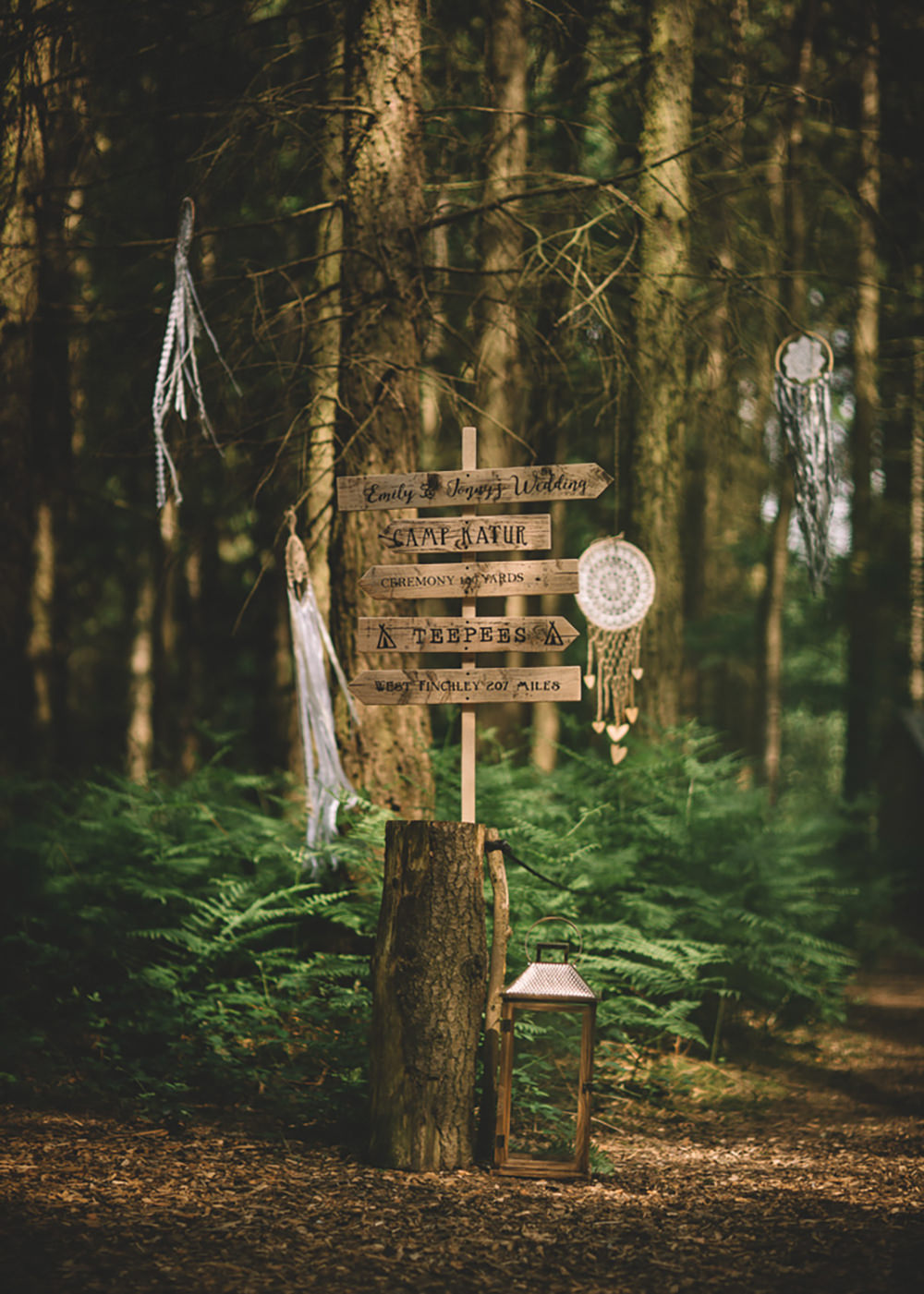 Dreamcatchers Wooden Sign Post Signage Free Spirited Wedding Ideas Woodland Lumiere Photographic