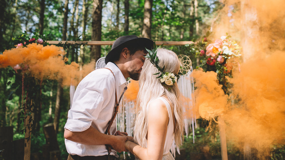 Smoke Bombs Bride Groom Portraits Photos Free Spirited Wedding Ideas Woodland Lumiere Photographic