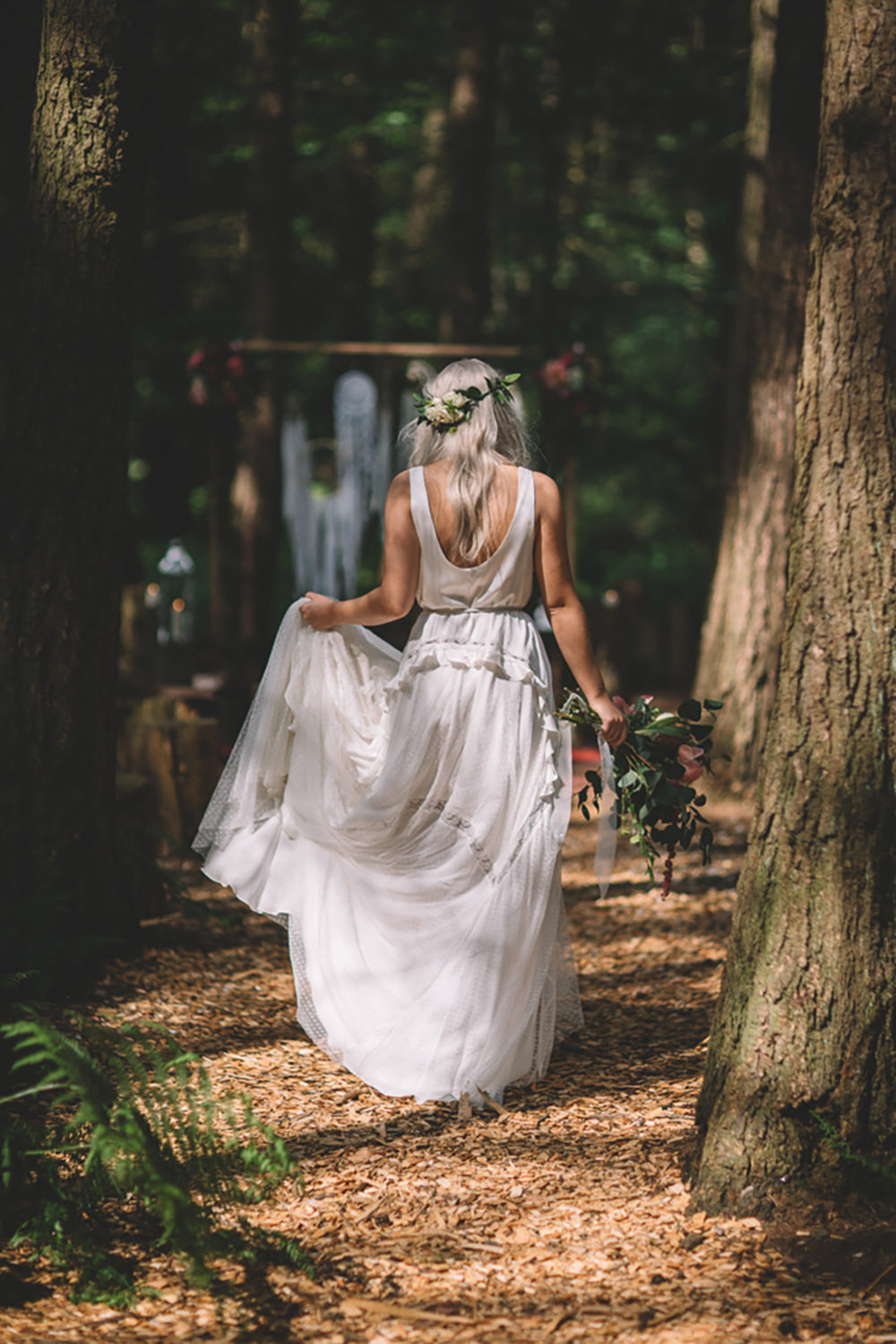 Bride Bridal Dress Gown Polka Dot Tulle Ruffle Train Bohemian Free Spirited Wedding Ideas Woodland Lumiere Photographic