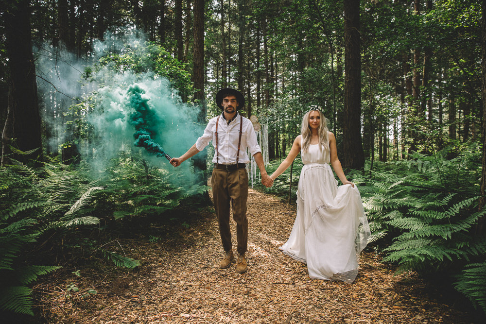 Smoke Bombs Bride Groom Portraits Photos Free Spirited Wedding Ideas Woodland Lumiere Photographic