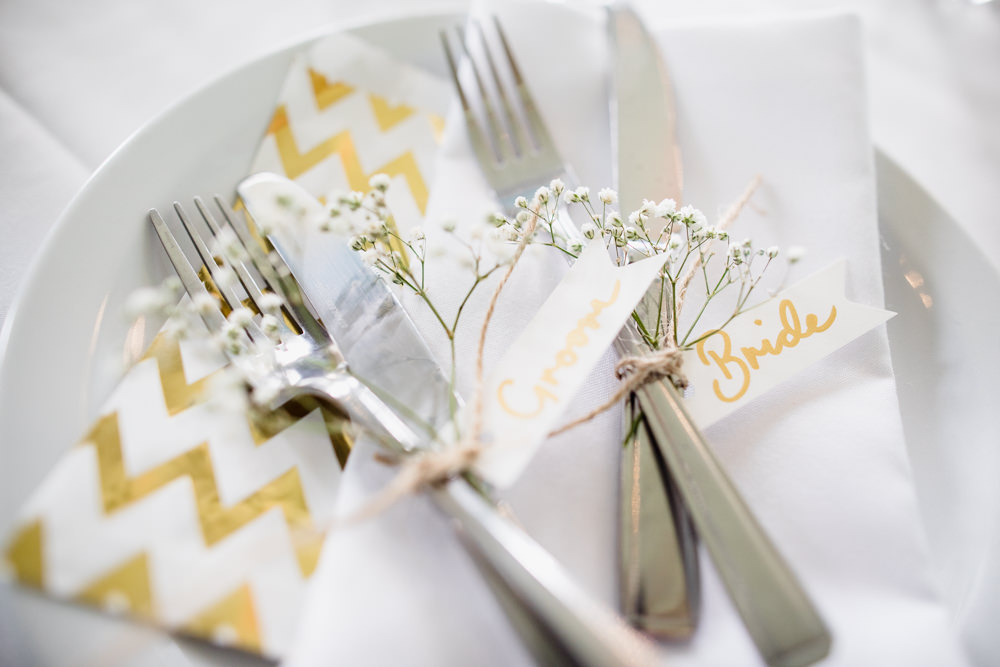 Place Name Setting Gold Lettering Fun Laughter Relaxed Wedding Chris Barber Photography