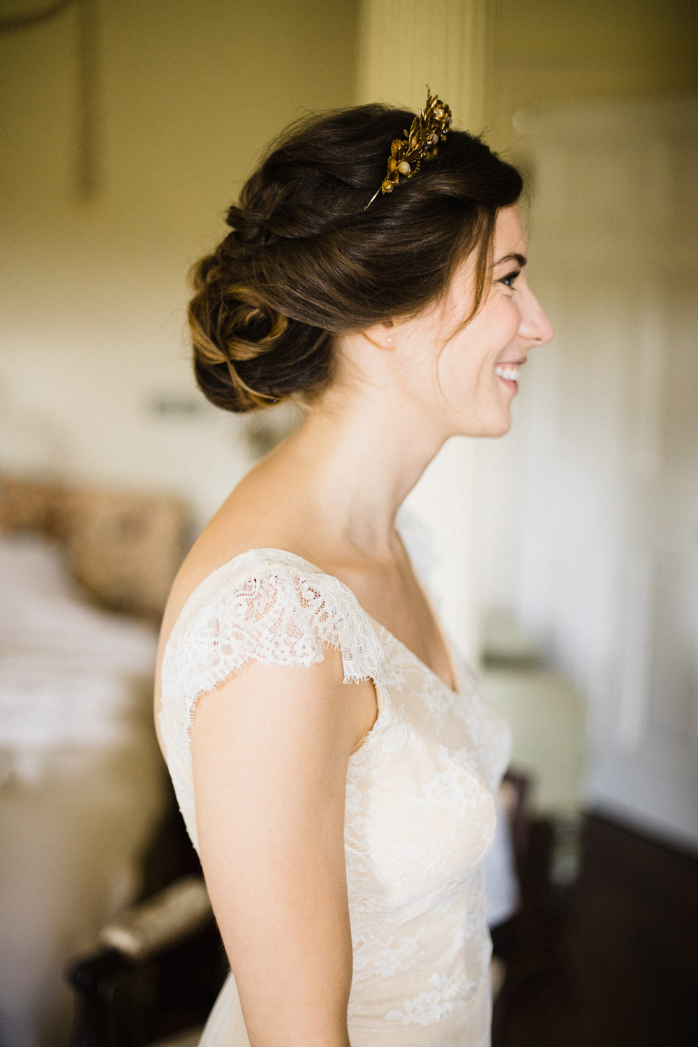 Kula Tsurdiu Dress Gown Bride Bridal Cap Sleeves Lace Fun Laughter Relaxed Wedding Chris Barber Photography