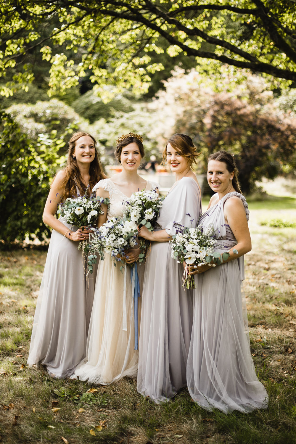 Bridesmaids Long Maxi Dresses Lilac Purple Grey Fun Laughter Relaxed Wedding Chris Barber Photography
