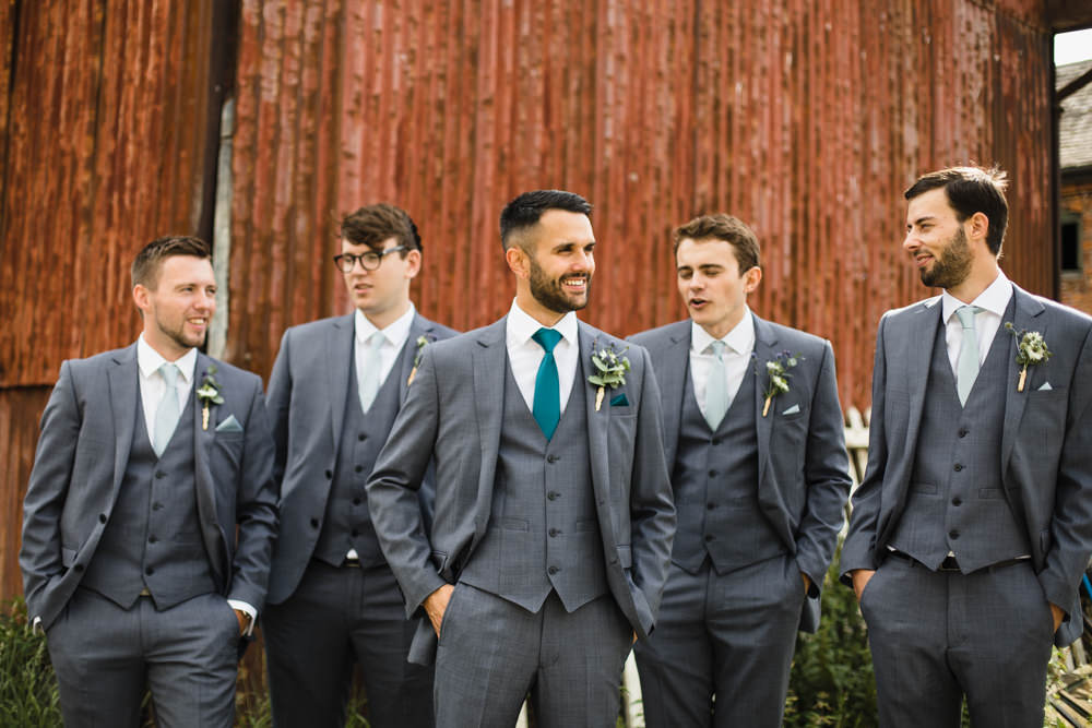 Groom Groomsmen Grey Suit Green Tie Fun Laughter Relaxed Wedding Chris Barber Photography