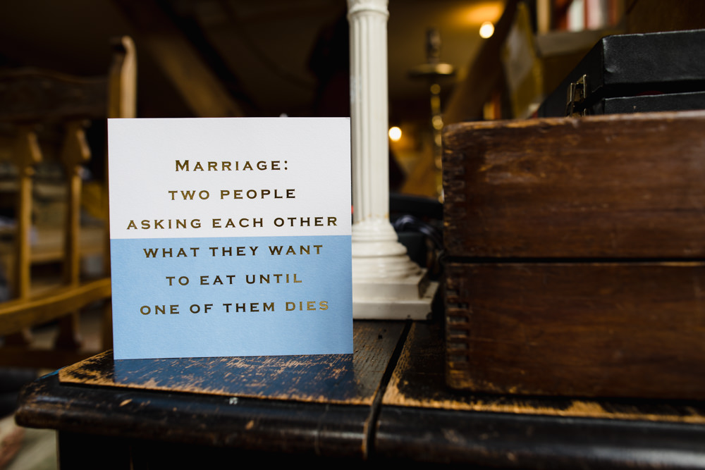 Marriage Quote Card Sign Fun Laughter Relaxed Wedding Chris Barber Photography