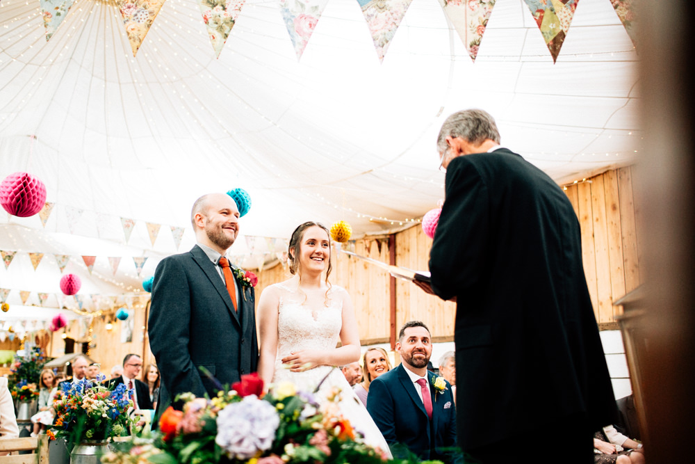 Bride Bridal Lace Tulle Full Skirt Sweetheart Illusion Navy Suit Orange Tie Groom Fun Quirky Colourful Wedding Fairclough Studios
