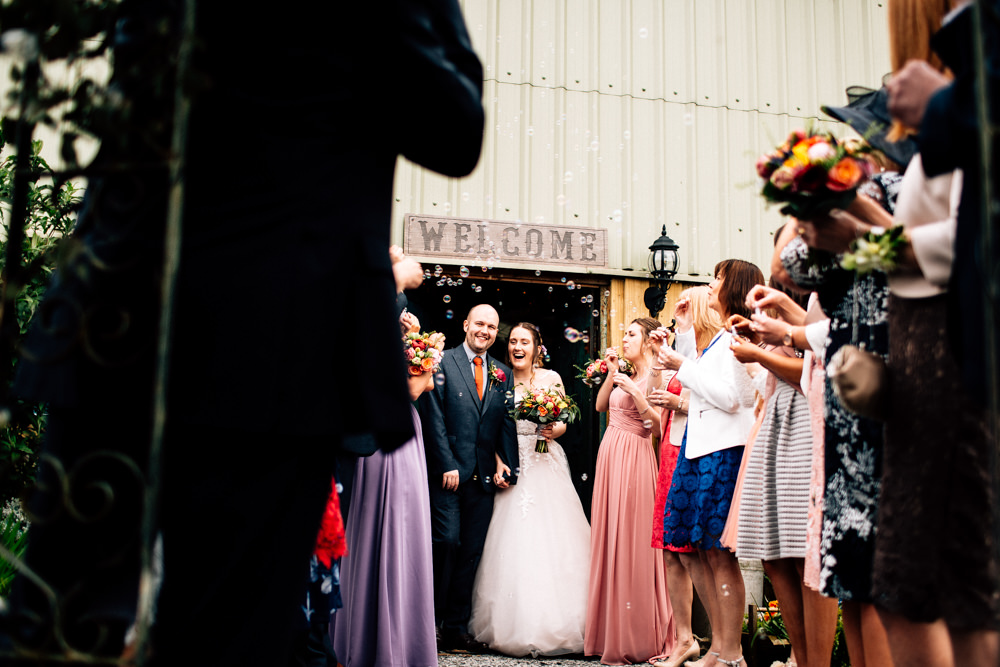 Bride Bridal Lace Tulle Full Skirt Sweetheart Illusion Navy Suit Orange Tie Groom Bubbles Fun Quirky Colourful Wedding Fairclough Studios