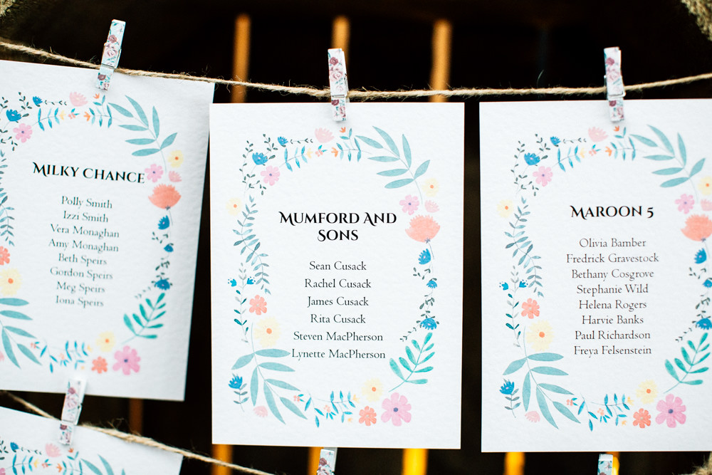 Table Names Bands Peg Twine Fun Quirky Colourful Wedding Fairclough Studios