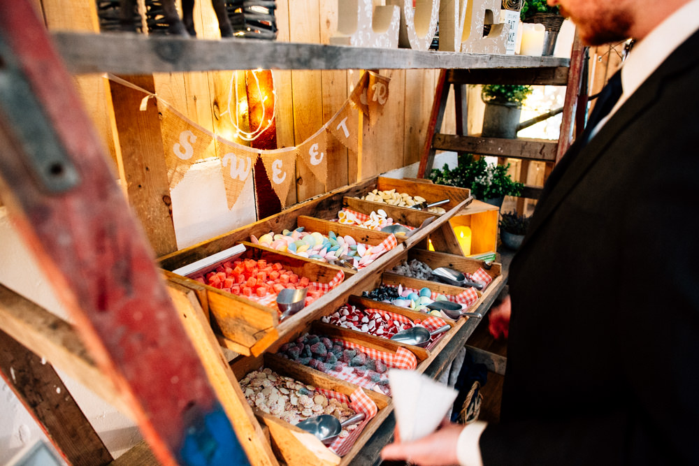 Wooden Pick and Mix Station Sweets Bunting Hessian Fun Quirky Colourful Wedding Fairclough Studios