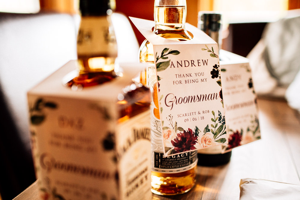 Groom Groomsmen Bottle Gift Personalised Tag Gamekeepers Inn Wedding Fairclough Studios