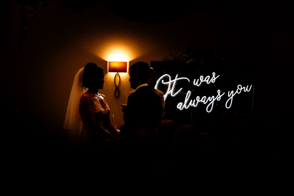 Neon Sign Words Quote Backdrop Top Table Gamekeepers Inn Wedding Fairclough Studios