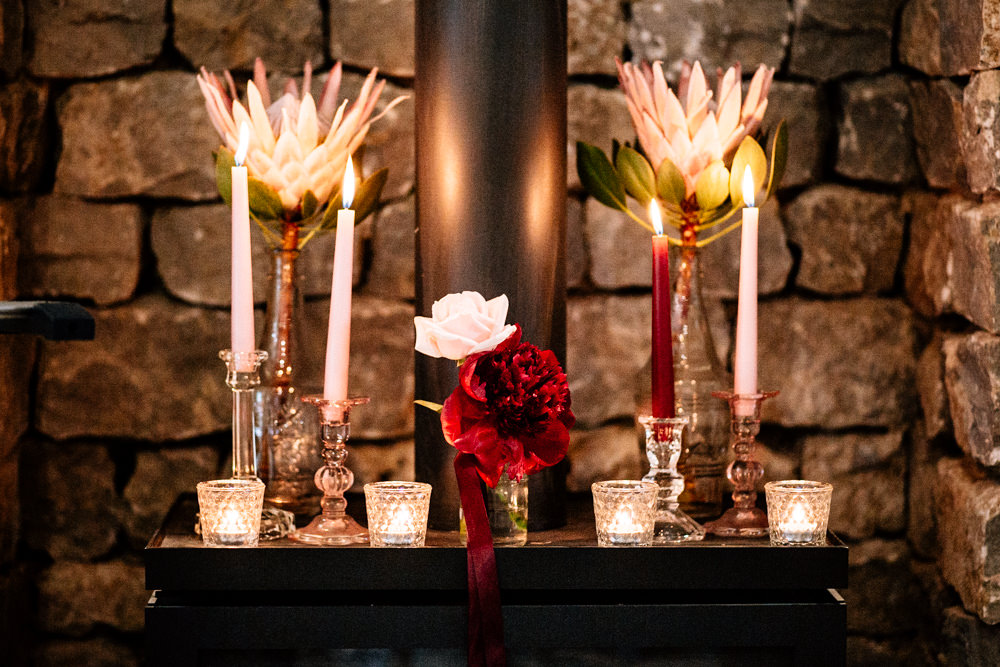 Candles Table Flower Decor Gamekeepers Inn Wedding Fairclough Studios