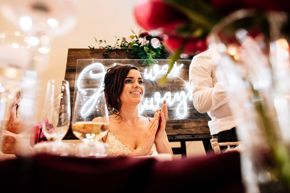 Neon Sign Words Quote Backdrop Top Table Gamekeepers Inn Wedding Fairclough Studios