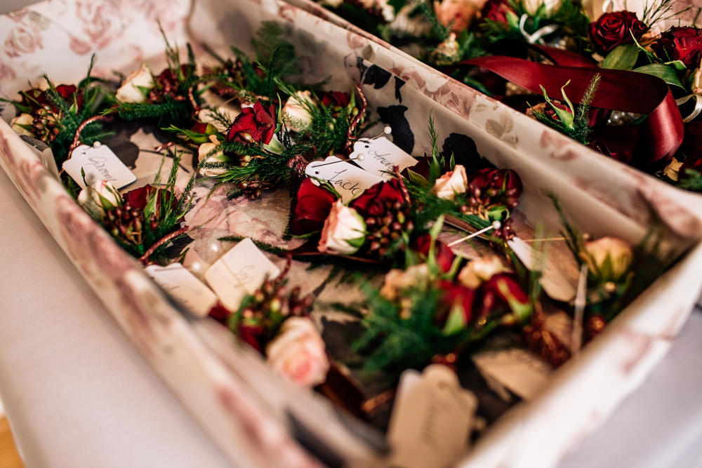 Buttonholes Flowers Red Rose Gamekeepers Inn Wedding Fairclough Studios