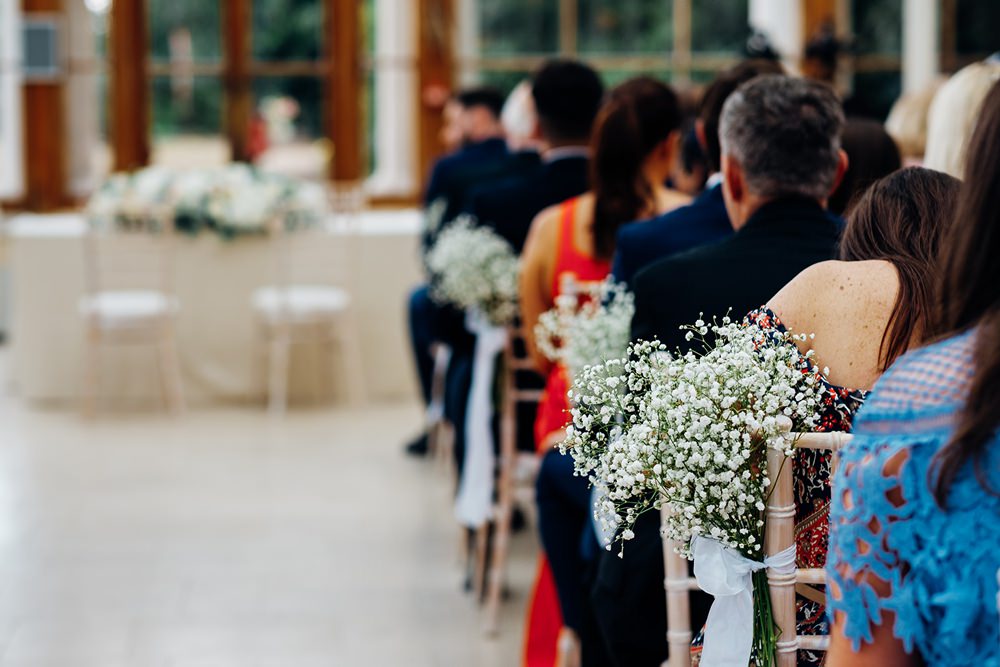 Gypsophila Pew Aisle Ends Tied Ribbon Kew Gardens Wedding Marianne Chua Photography