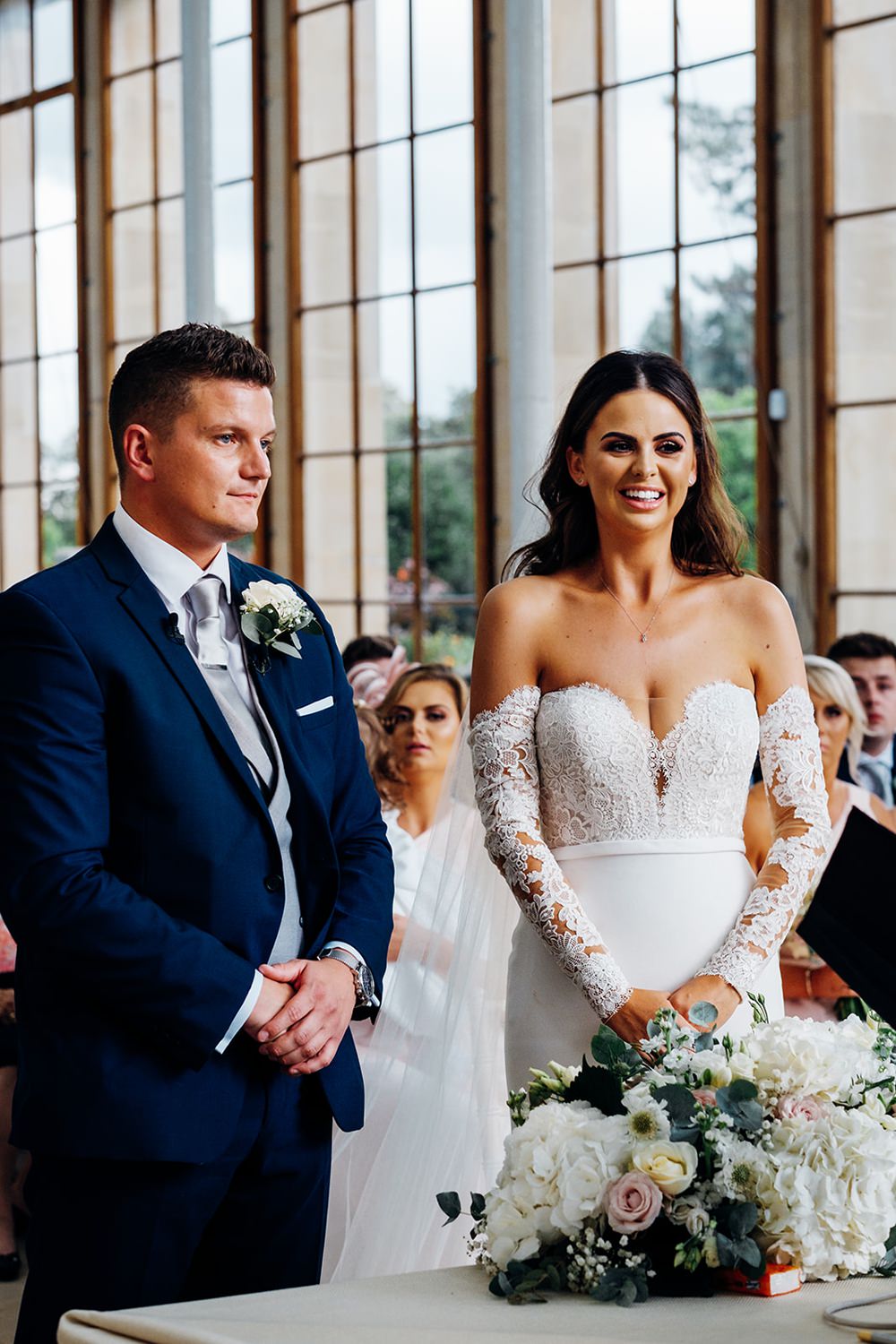 Bride Bridal Pronovias Sweetheart Neckline Detached Sleeves Fishtail Three Piece Suit Groom Waistcoat Double Breasted Kew Gardens Wedding Marianne Chua Photography