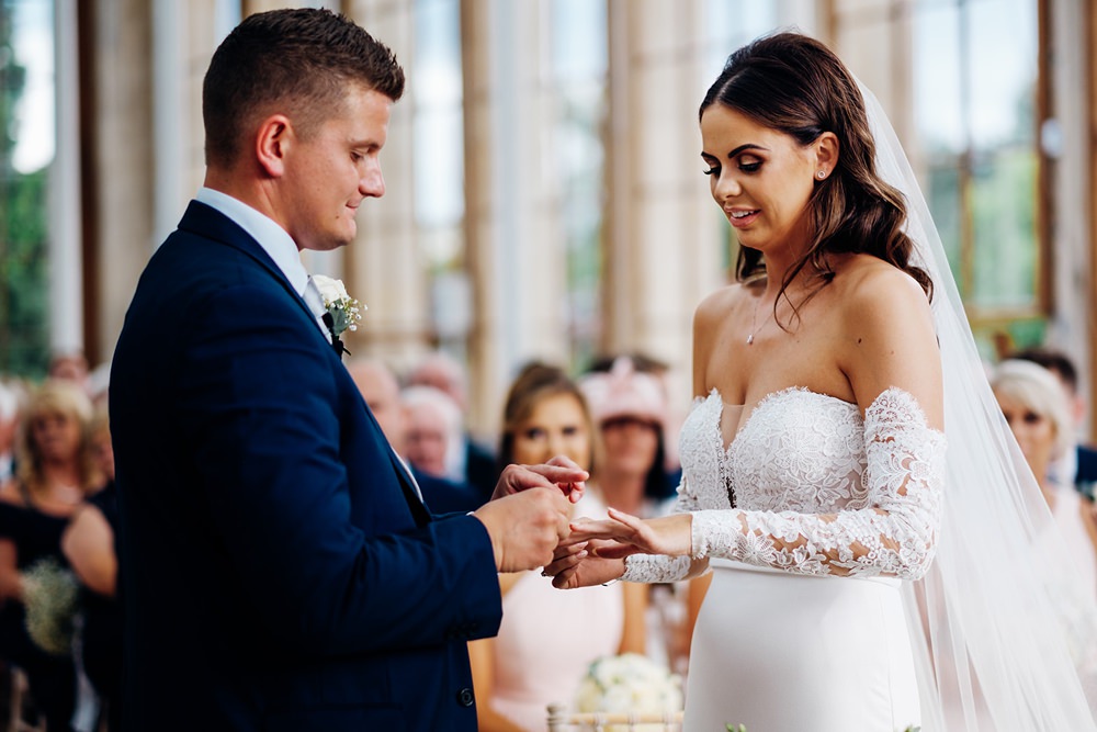 Bride Bridal Pronovias Sweetheart Neckline Detached Sleeves Fishtail Three Piece Suit Groom Waistcoat Double Breasted Veil Kew Gardens Wedding Marianne Chua Photography