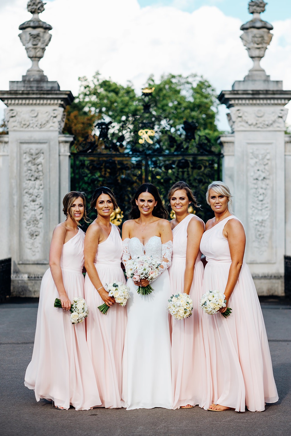 Bride Bridal Pronovias Sweetheart Neckline Detached Sleeves Fishtail Pink Blush One Shoulder Bridesmaids Dress ew Gardens Wedding Marianne Chua Photography