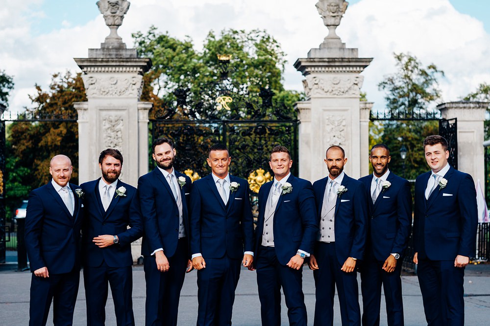 Navy Groomsmen Groom Double Breasted Waistcoat Three Piece Suit Kew Gardens Wedding Marianne Chua Photography