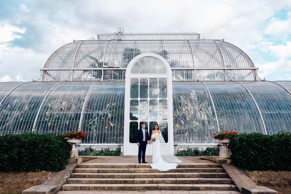 Bride Bridal Pronovias Sweetheart Neckline Detached Sleeves Fishtail Three Piece Suit Groom Waistcoat Double Breasted Kew Gardens Wedding Marianne Chua Photography