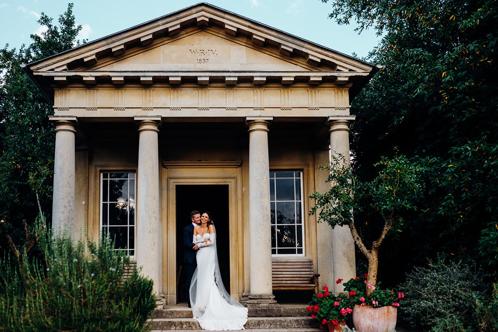 Bride Bridal Pronovias Sweetheart Neckline Detached Sleeves Fishtail Three Piece Suit Groom Waistcoat Double Breasted Kew Gardens Wedding Marianne Chua Photography
