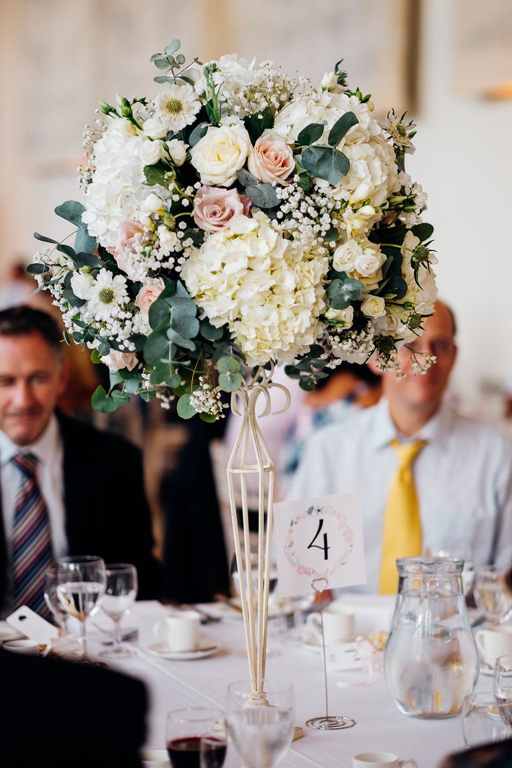 Floral Flowers Centrepiece Tall Pedestal Rose Hydrangea Blush Pink White Kew Gardens Wedding Marianne Chua Photography