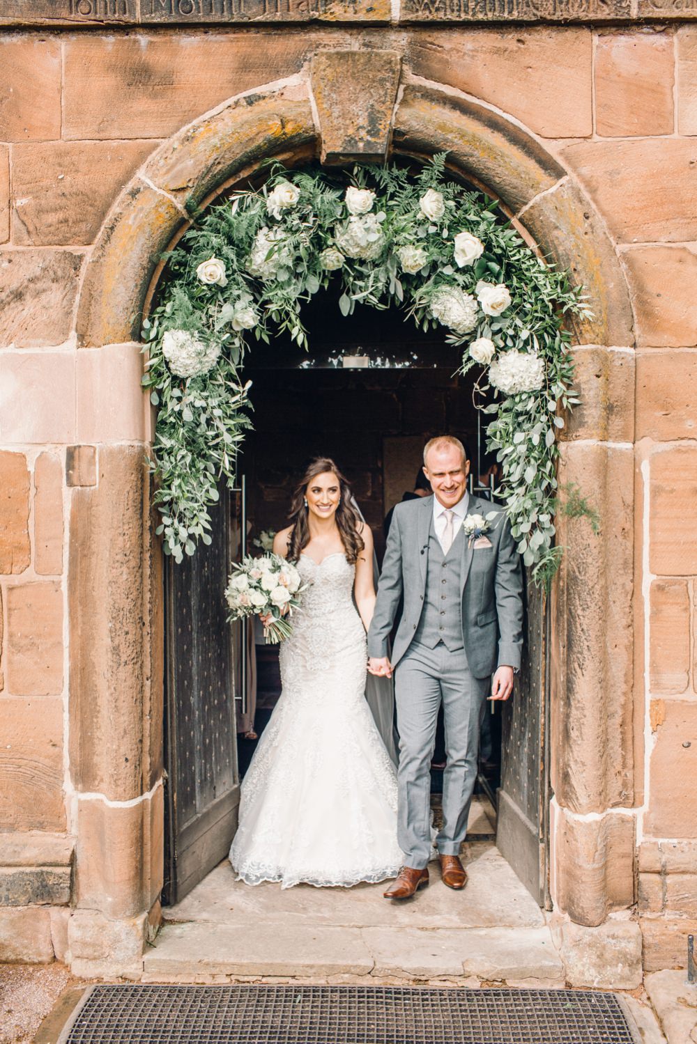 Flower Arch Church Greenery Foliage Hydrangea Rose Llanrhaeadr Springs Wedding Jessica Reeve Photography