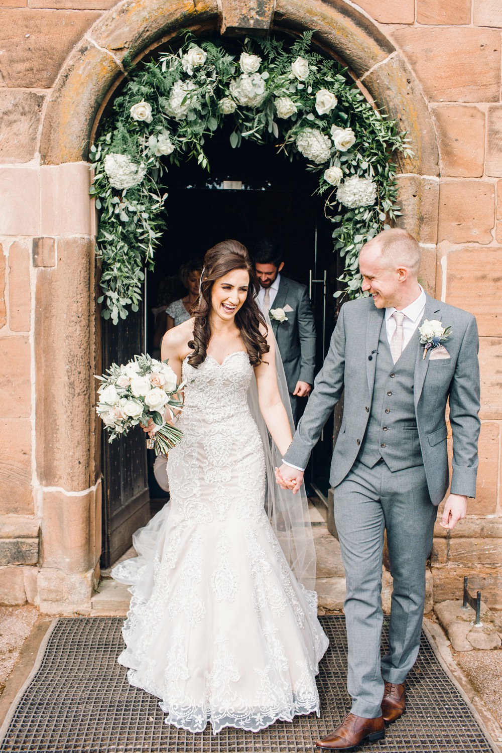Flower Arch Church Greenery Foliage Hydrangea Rose Llanrhaeadr Springs Wedding Jessica Reeve Photography