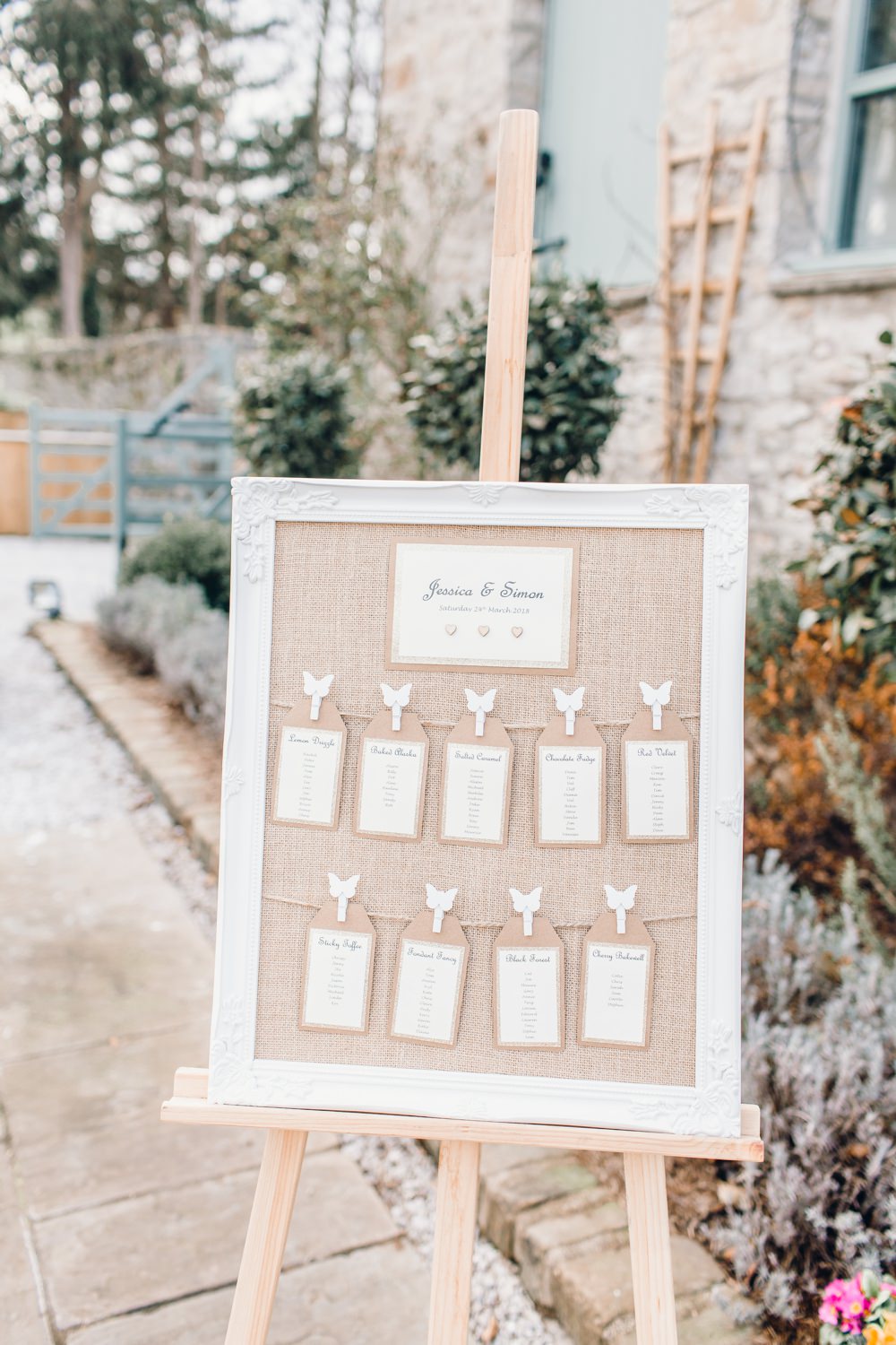 Hessian Burlap Frame Seating Plan Table Chart Pegs Llanrhaeadr Springs Wedding Jessica Reeve Photography