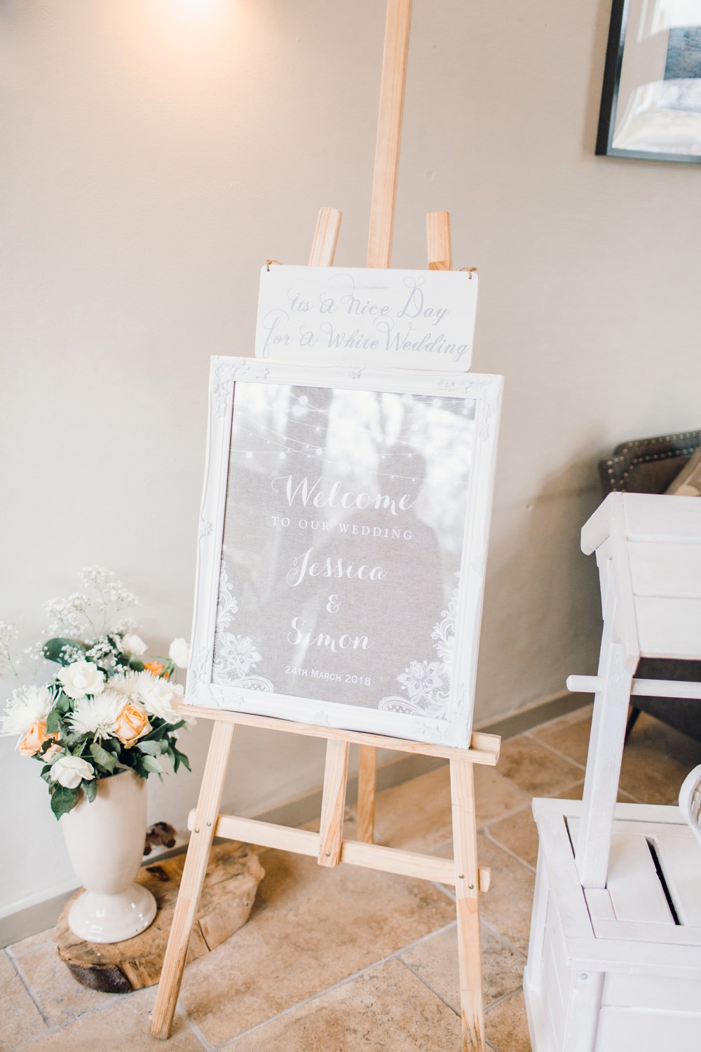 Welcome Sign Stationery Easel Llanrhaeadr Springs Wedding Jessica Reeve Photography