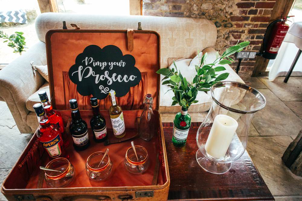 Pimp Your Prosecco Bar Stand Station Long Barn Wedding Three Flowers Photography