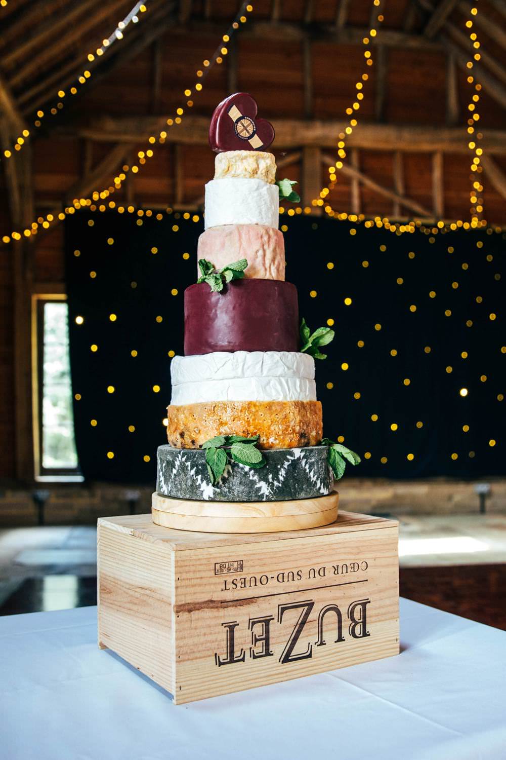 Cheese Tower Stack Crate Wooden Long Barn Wedding Three Flowers Photography