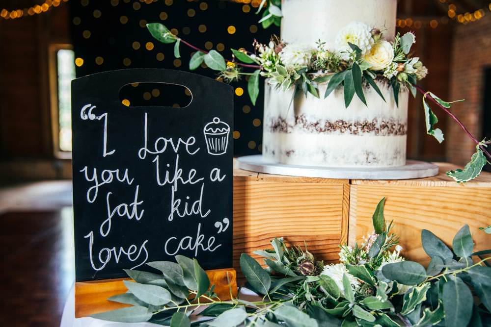 Cake Sign Long Barn Wedding Three Flowers Photography