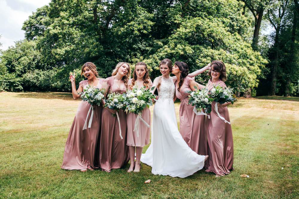 Dusky Pink Long Maxi Bridesmaid Dresses Long Barn Wedding Three Flowers Photography