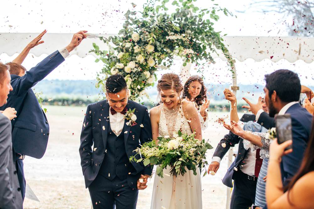 Flower Arch Ceremony Foliage Greenery Flowers Long Barn Wedding Three Flowers Photography
