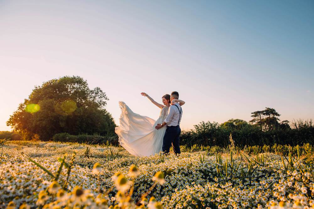 Dress Gown Bride Bridal Tulle Train Embellished Illusion Back Long Barn Wedding Three Flowers Photography