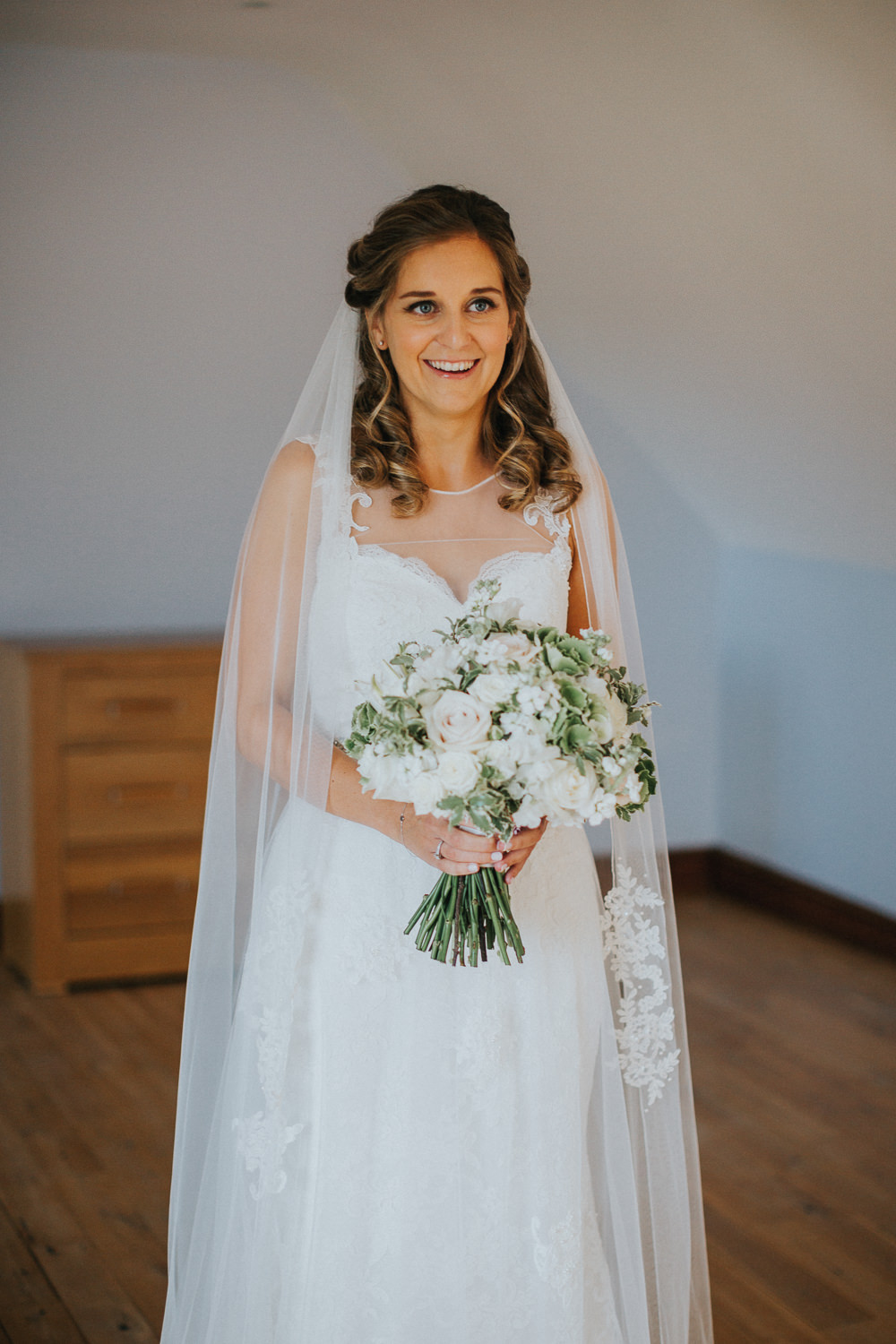Bride Bridal Sleeveless Embroidered Blush White Greenery Bouquet Veil Loseley Park Wedding Kit Myers Photography