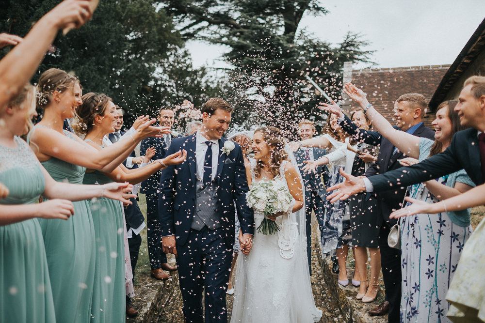 Bride Bridal Sleeveless Embroidered Three Piece Suit Navy Grey Waistcoat Groom Veil Bouquet Confetti Loseley Park Wedding Kit Myers Photography