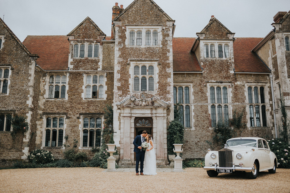 Bride Bridal Sleeveless Embroidered Three Piece Suit Navy Grey Waistcoat Groom Vintage Classic Car Transport Loseley Park Wedding Kit Myers Photography