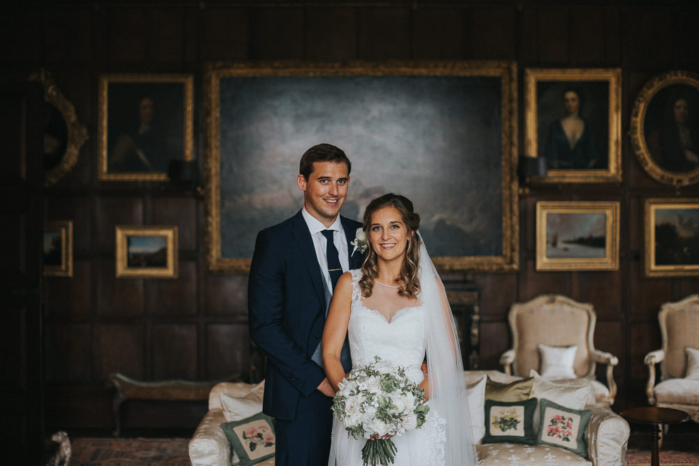 Bride Bridal Sleeveless Embroidered Three Piece Suit Navy Grey Waistcoat Groom Bouquet Veil Loseley Park Wedding Kit Myers Photography